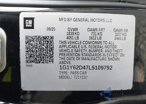 2020 Chevrolet Corvette Stingray Rwd 1Lt из США, поврежденный, VIN 1G1Y62D47L5109792